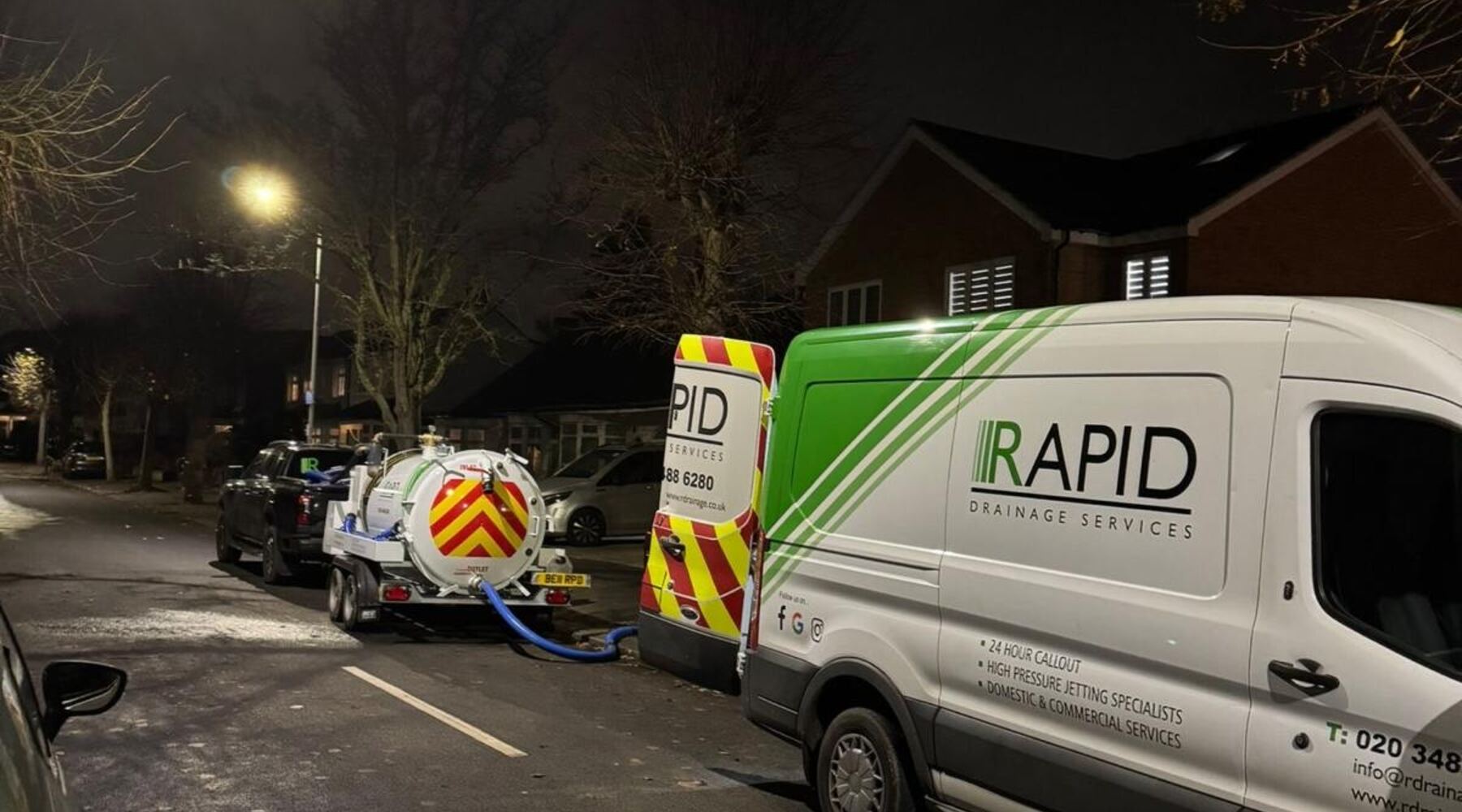 Rapid Drainage Services van and jetting unit on a call-out